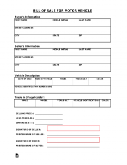 Tennessee Motor Vehicle Bill of Sale Form