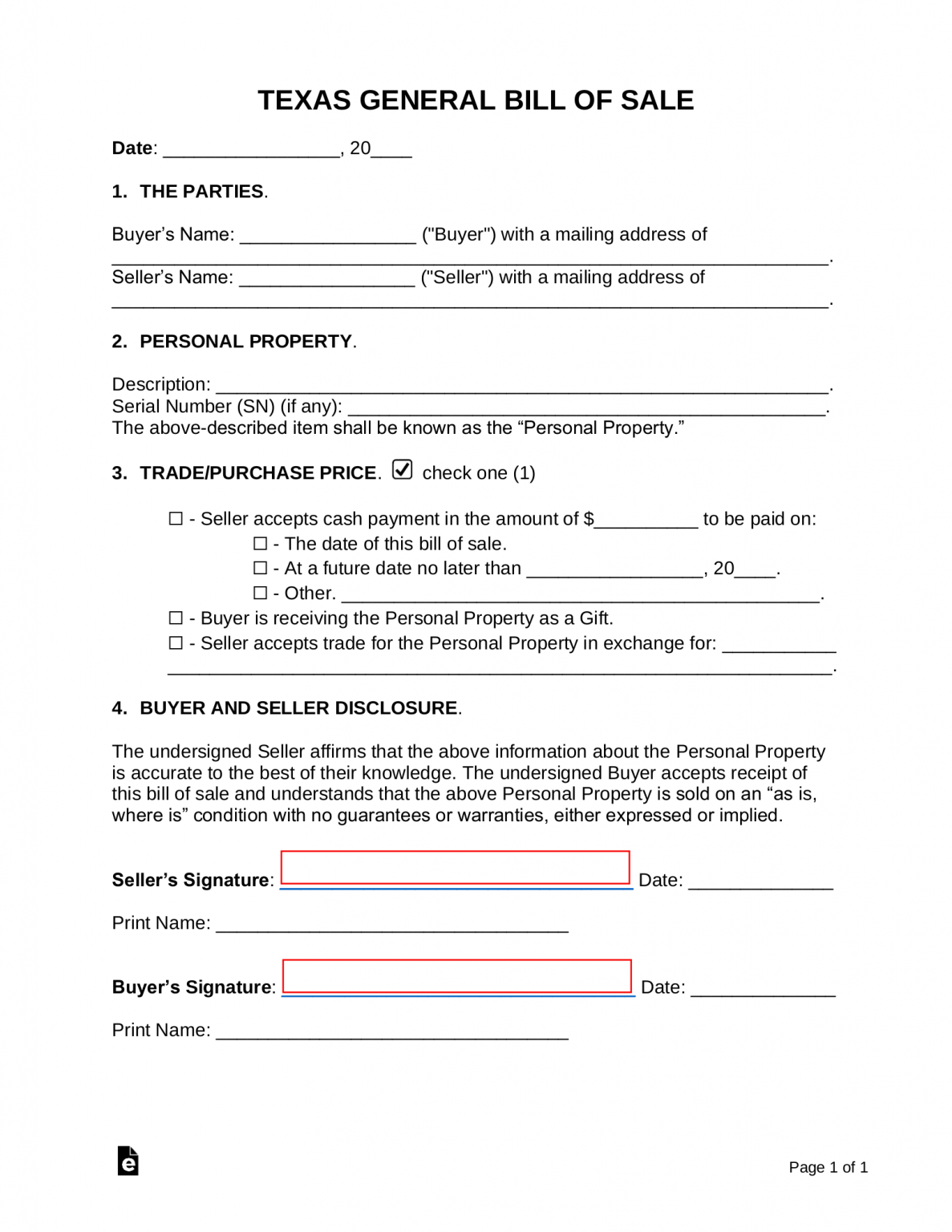 Free Texas Bill of Sale Forms PDF Word eForms