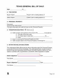 Free Texas General Bill of Sale Form - Word  PDF  eForms 