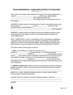 Texas Rent-to-Own Lease Agreement