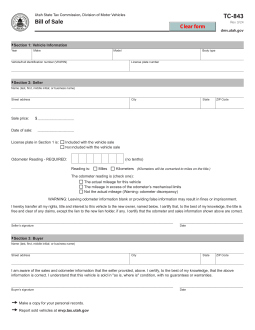 Utah Motor Vehicle Bill of Sale | Form TC-843