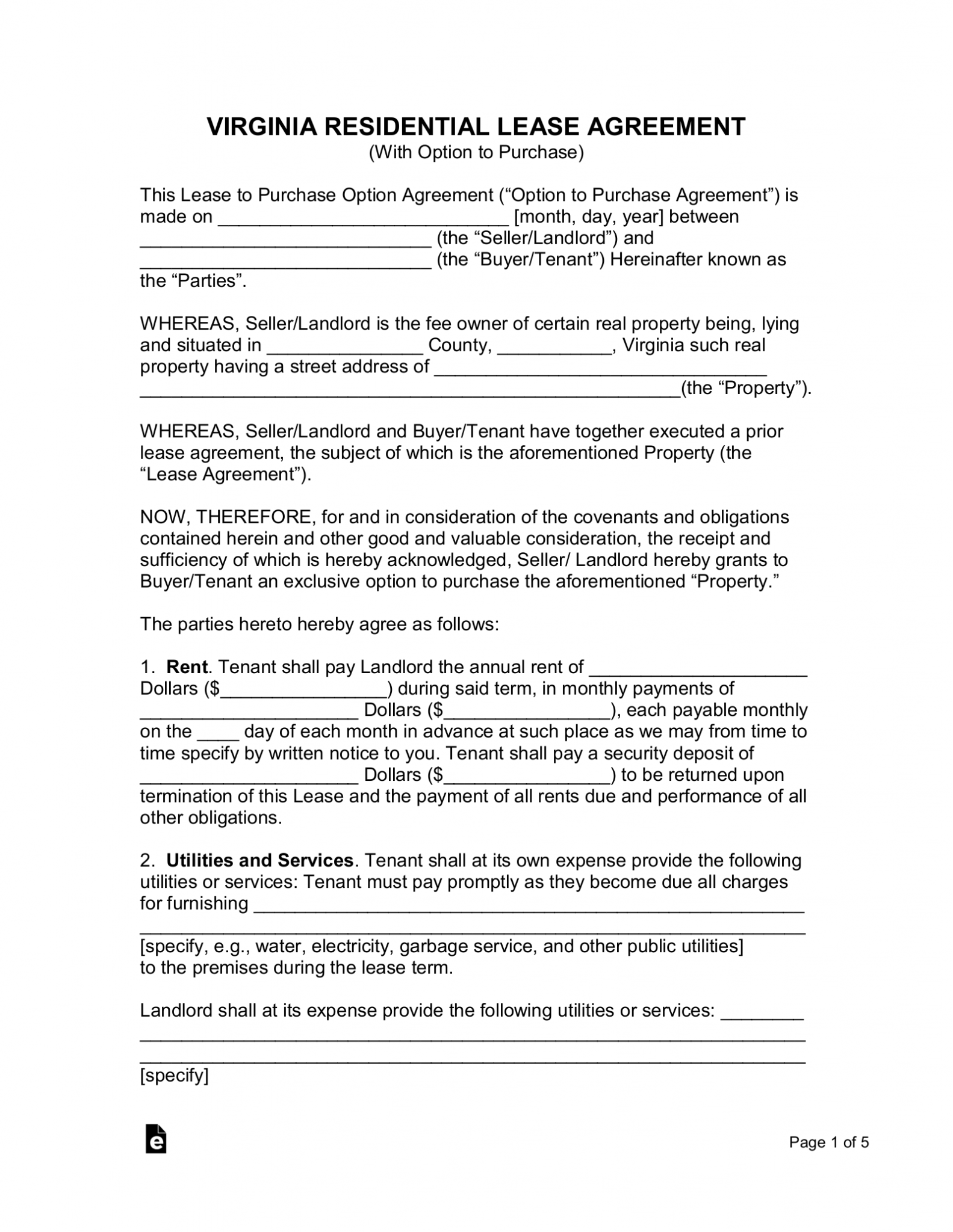 Free Virginia Rent-to-Own Lease Agreement - PDF | Word – eForms