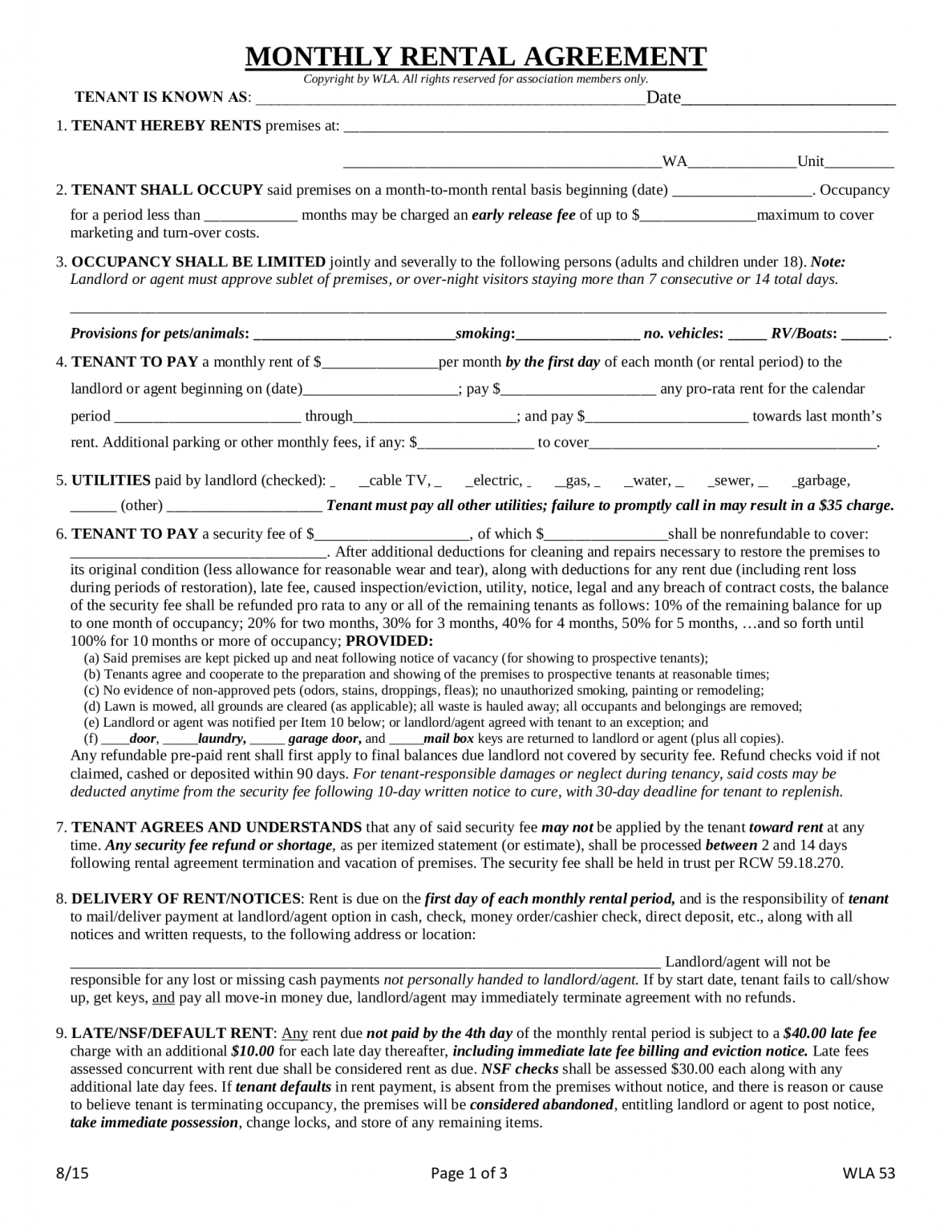 Free Printable Month To Month Rental Agreement California