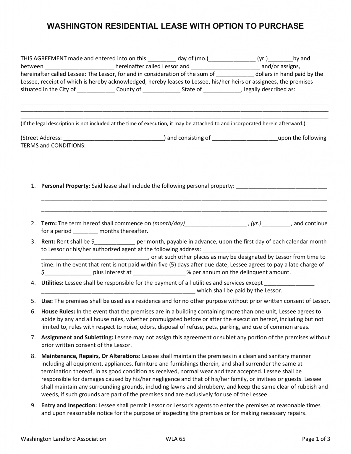 Free Washington Lease Agreement Templates (6) - PDF | Word – eForms