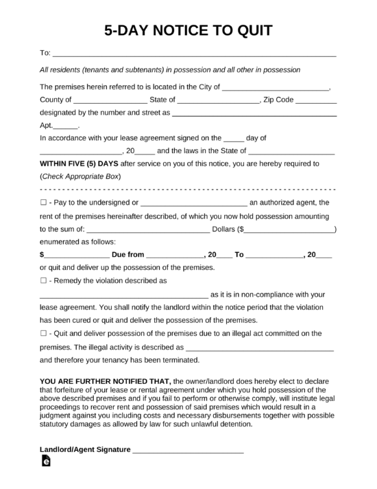 Free 5 Day Eviction Notice Template PDF Word eForms