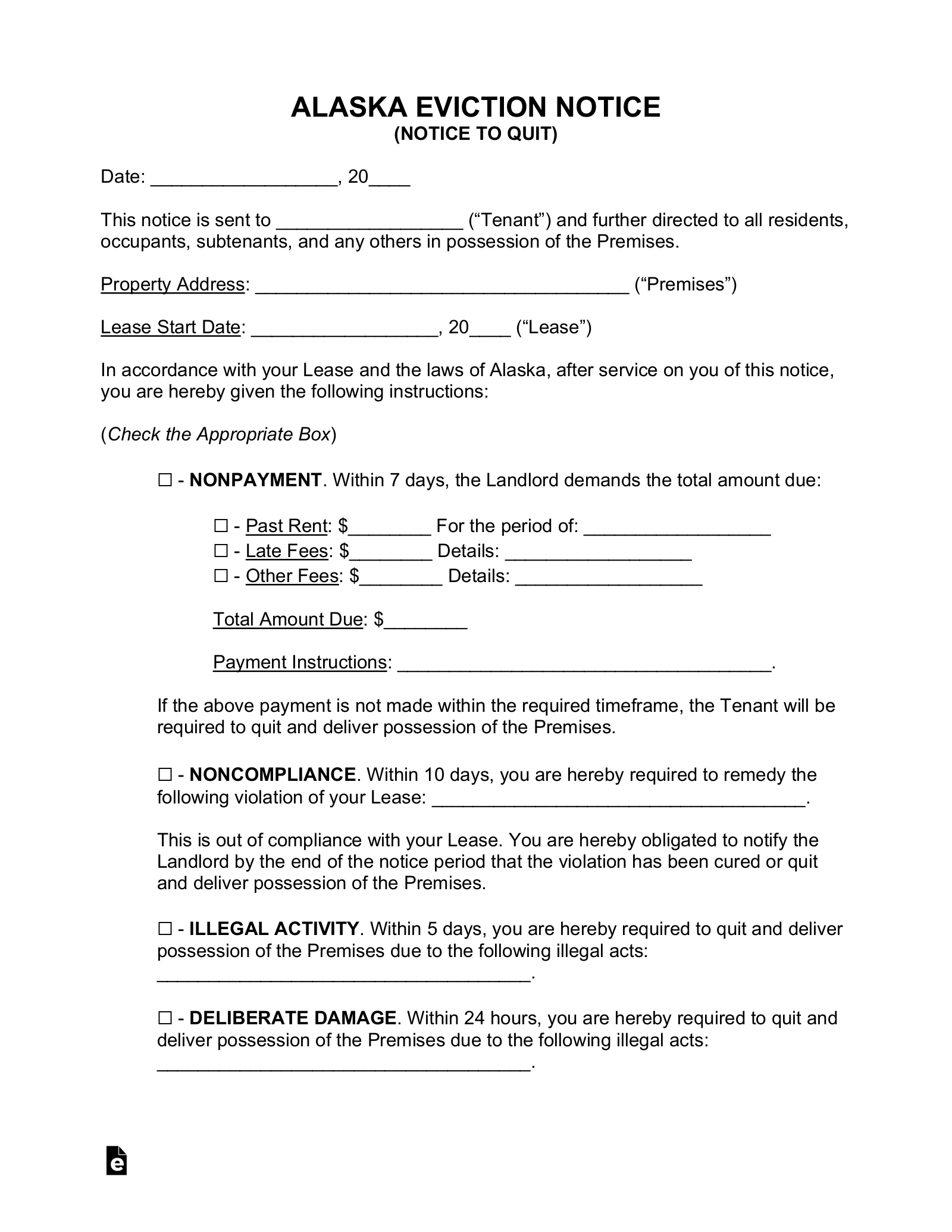 Alaska Eviction Notice Forms (5)