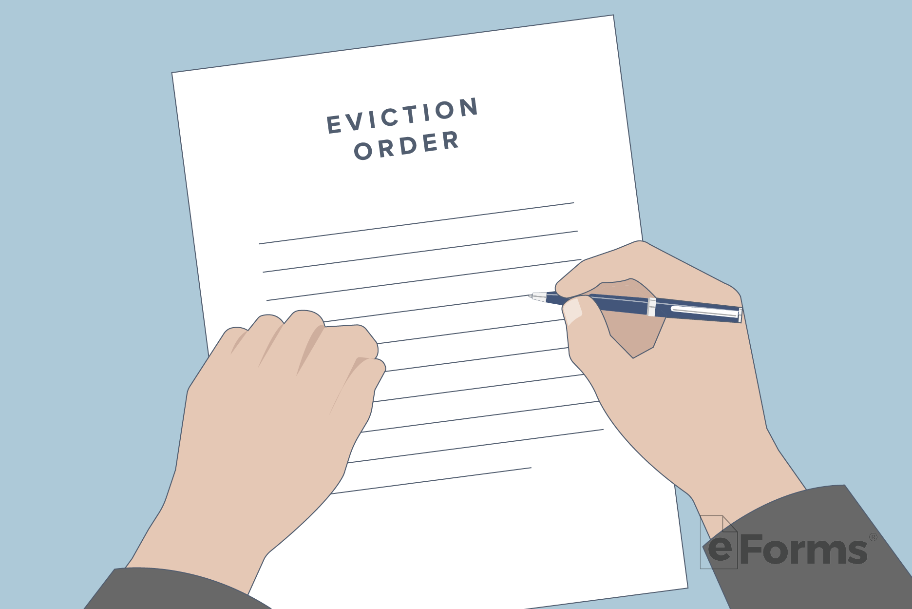 Judge's hands signing Eviction Order.