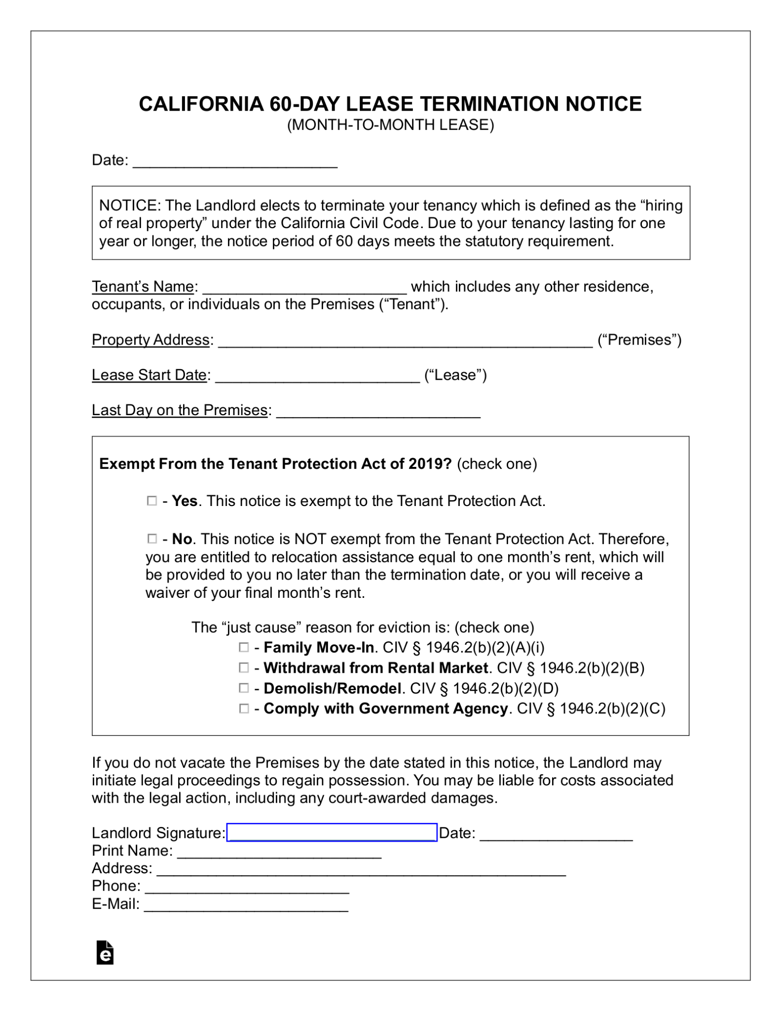 Free california lease termination letter 90 day notice pdf word