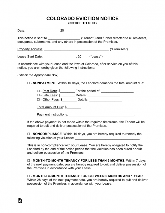 Free Colorado Eviction Notice Forms (2) PDF Word eForms