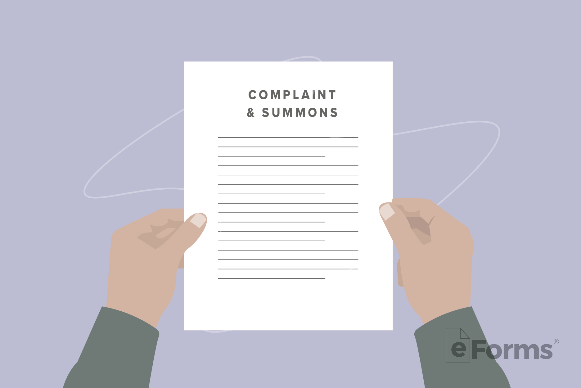 Pair of hands holding Complaint and Summons document.