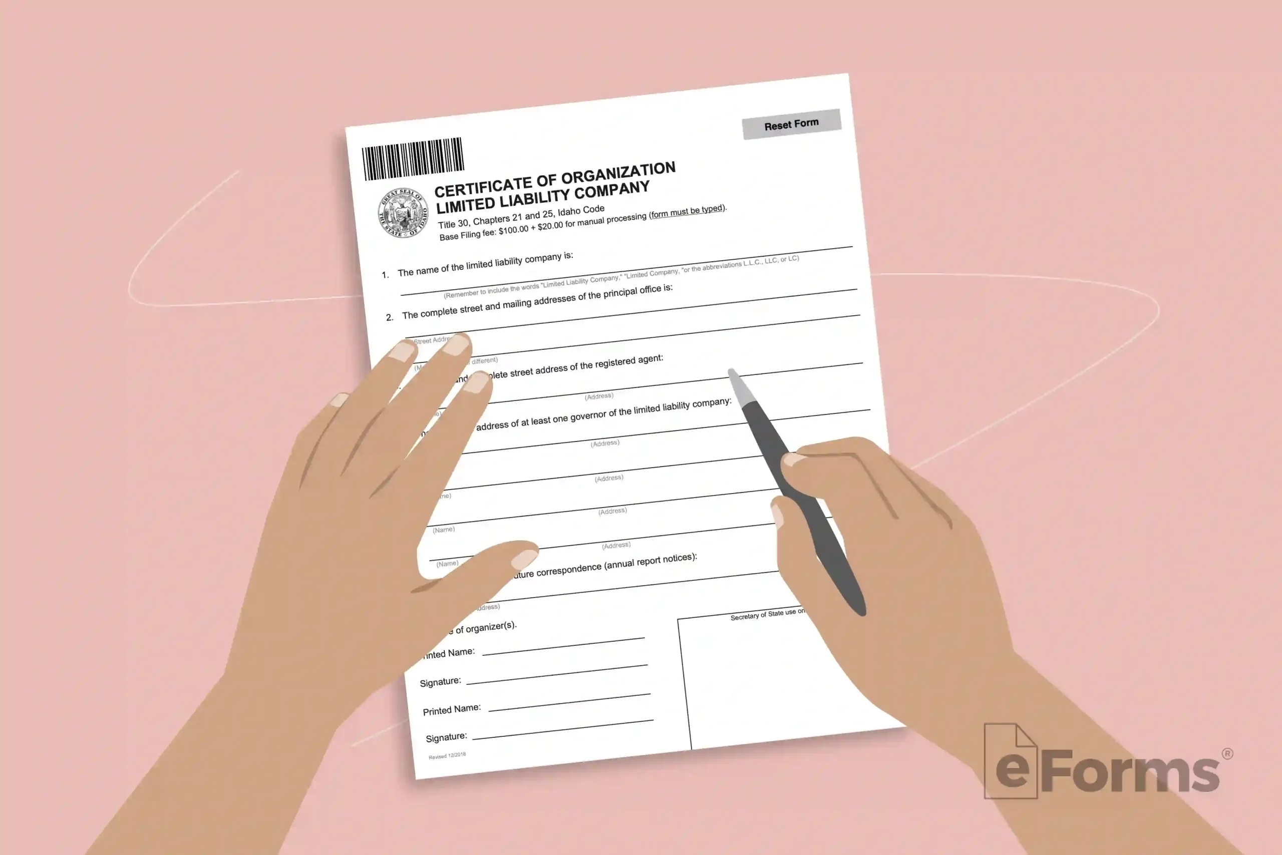 Person filling out documents by hand. 