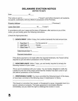 Delaware Eviction Notice Forms (4)