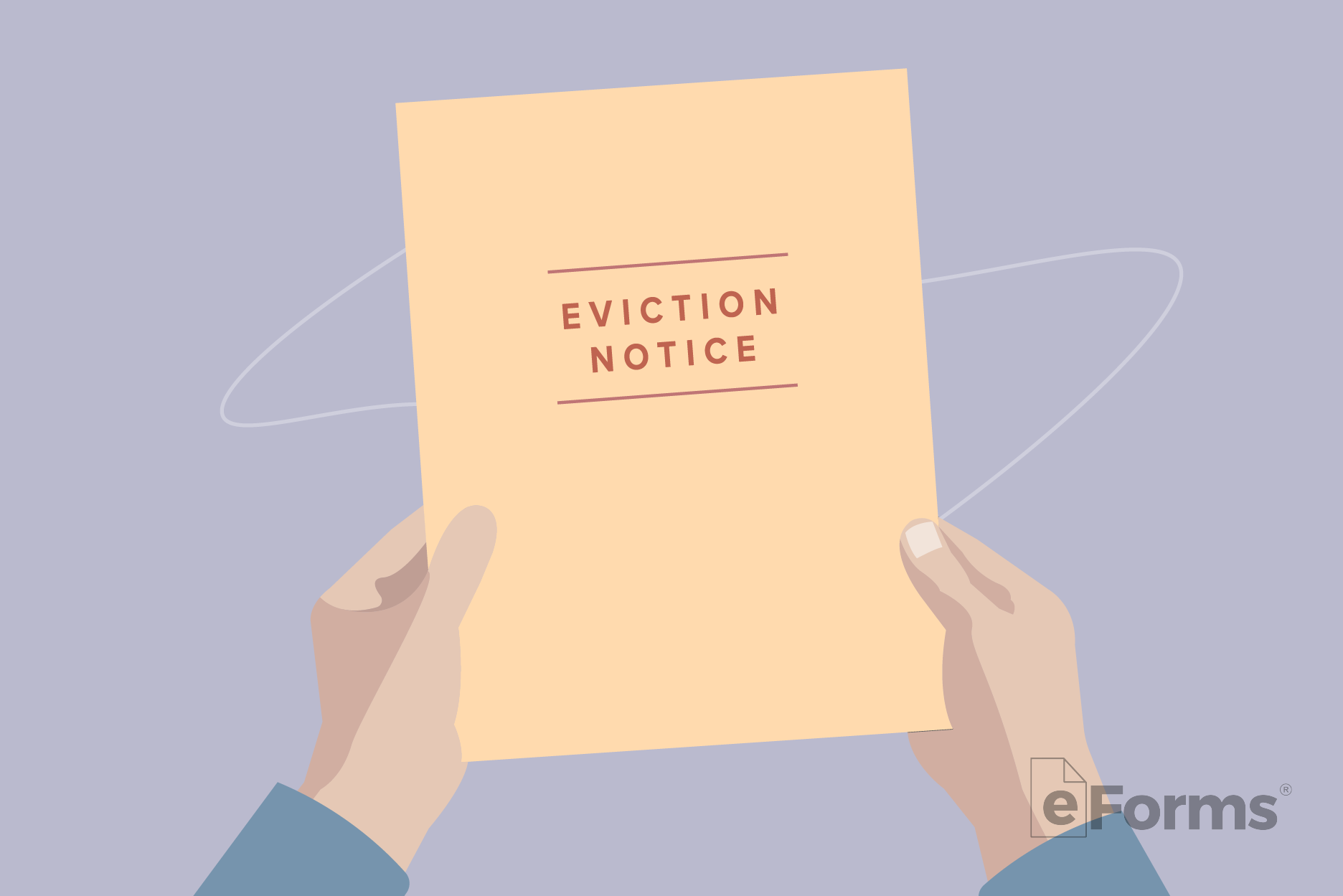 Pair of hands with Manila envelope with "Eviction Notice" stamped upon it.