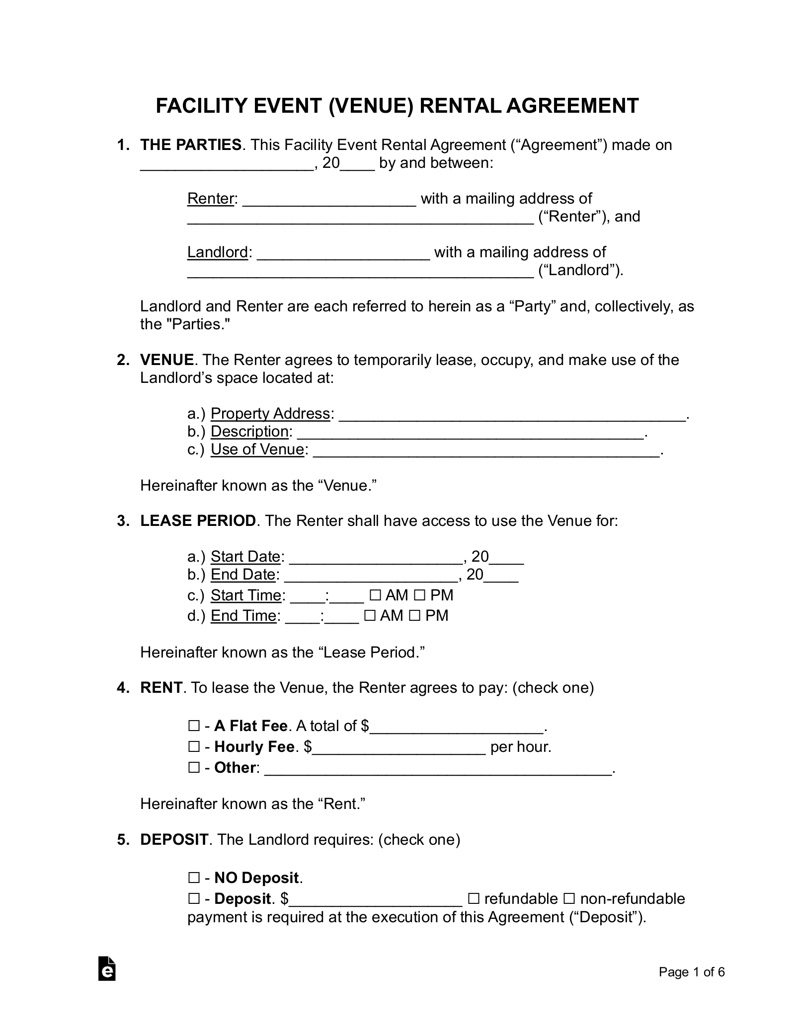 Event Space Rental Agreement Template