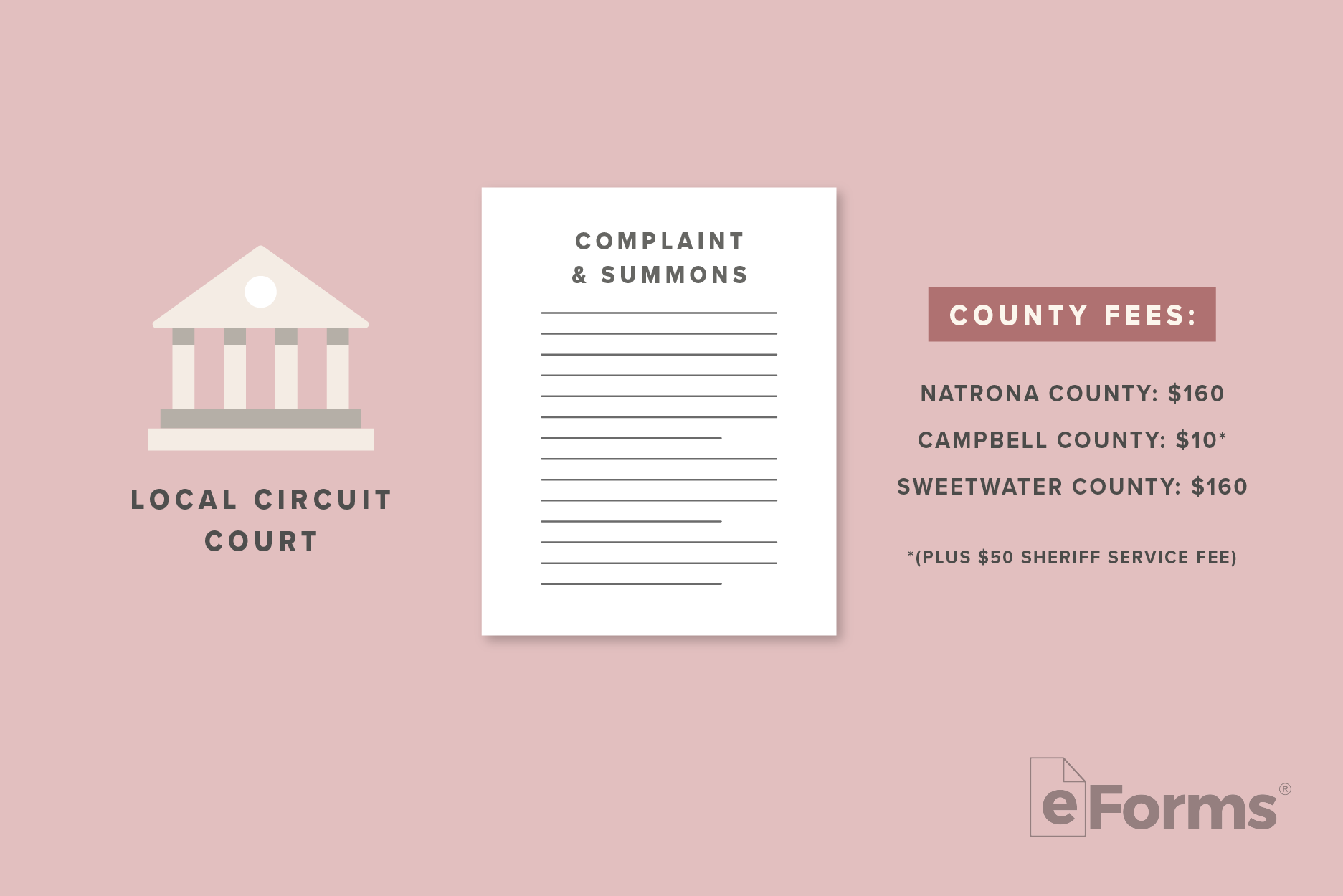 Icons if Circuit Court, Complaint & Summons with a list of County Fees.
