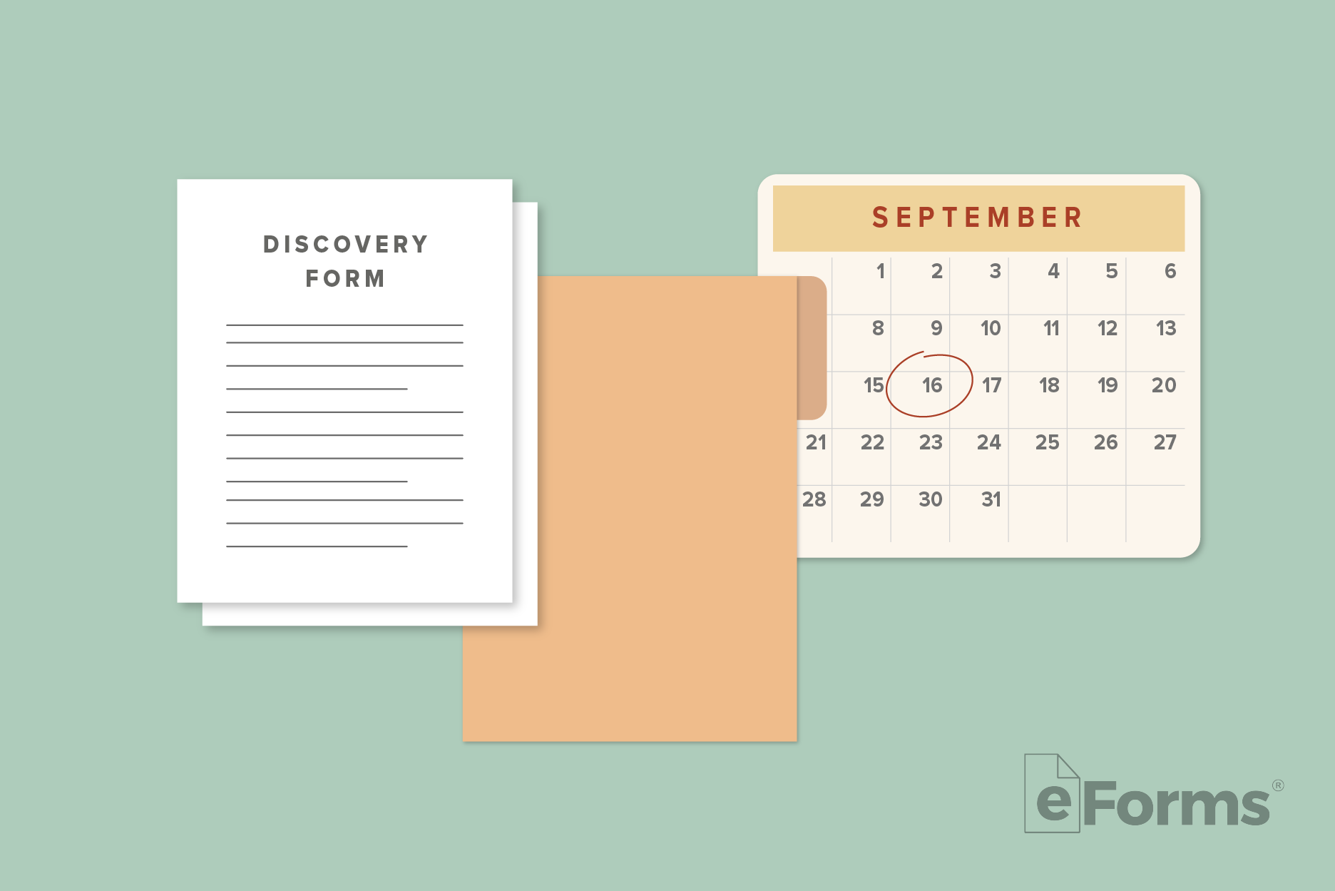 Discovery Form with file folder next to a calendar with a date circled.