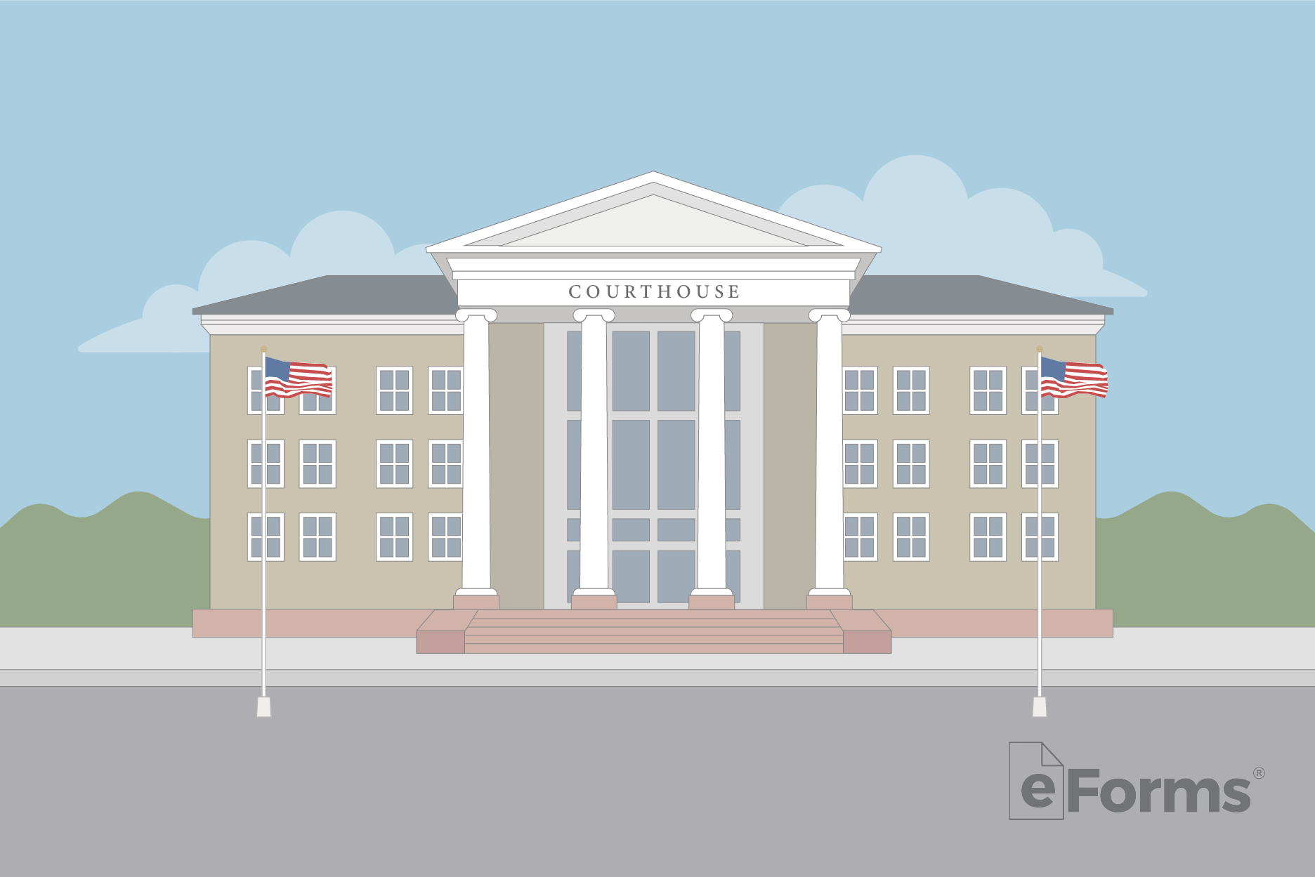 Illustration of local court building. 