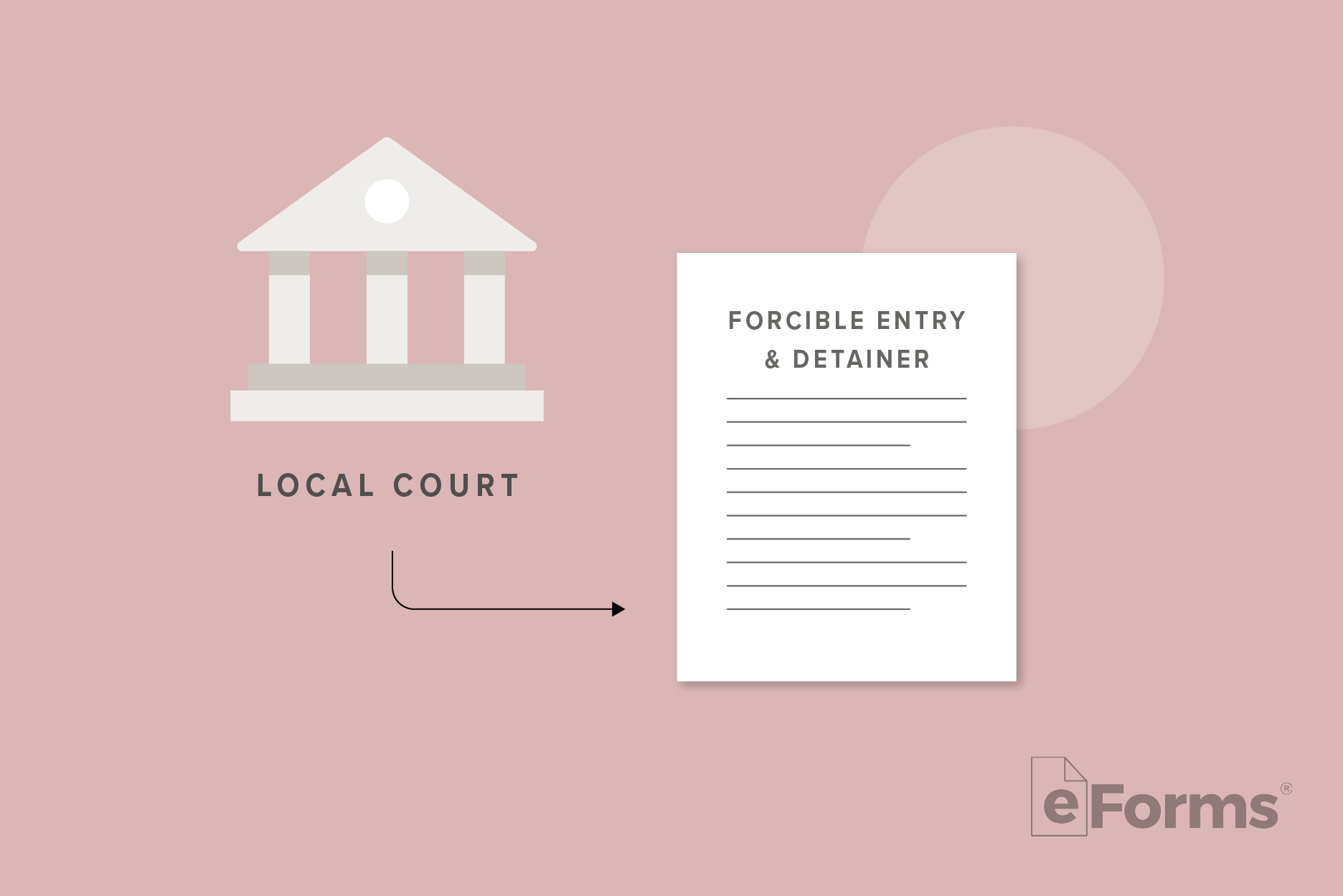 Icon of courthouse with Forcible Entry document. 
