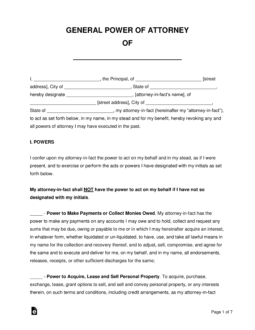 General (Financial) Power of Attorney Form (Non-Durable)