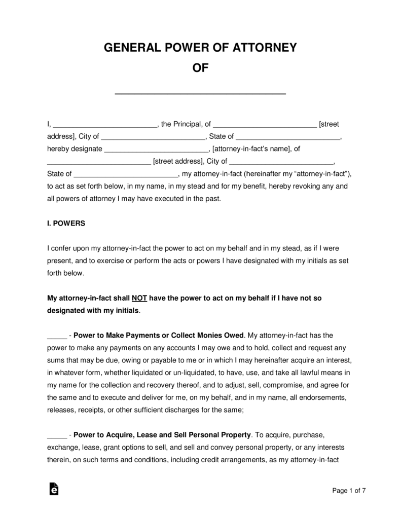Free Blank Printable Financial Power Of Attorney Forms
