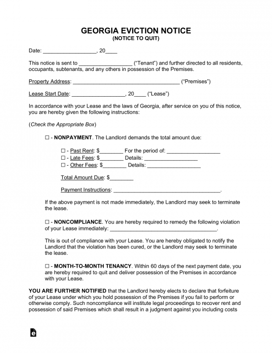 free georgia eviction notice forms process and laws pdf word eforms