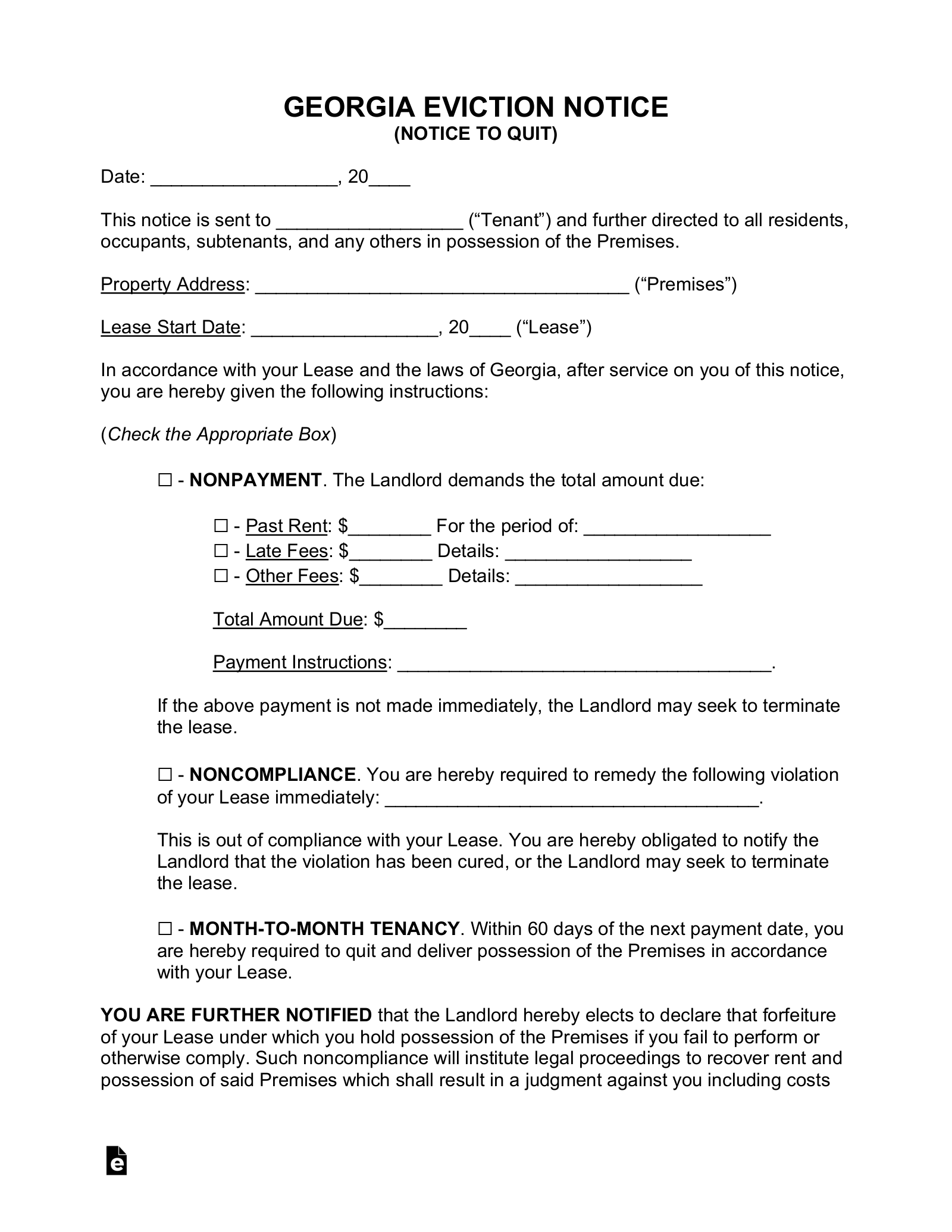 Free Eviction Notice Forms (3) Word PDF eForms