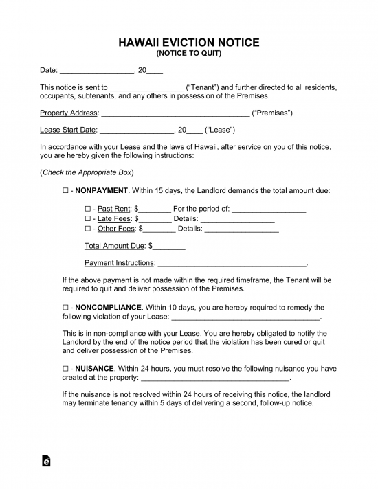 Hawaii Eviction Notice Forms (4)