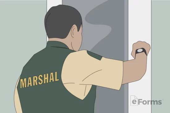 State marshal knocking on exterior door.