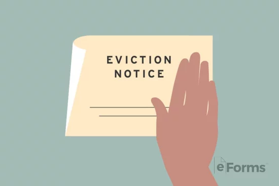 Hand placing eviction notice on door.