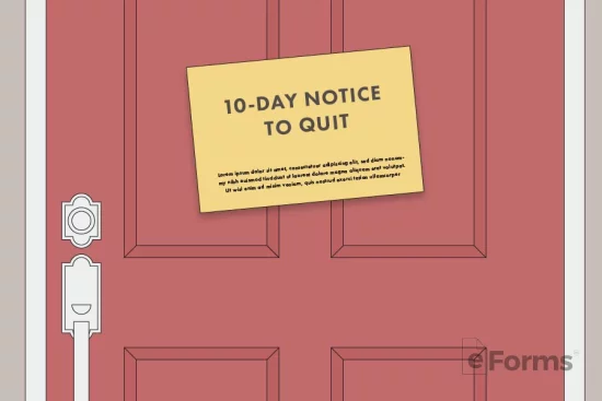 "10 Day Notice to Quit" form affixed to a door.
