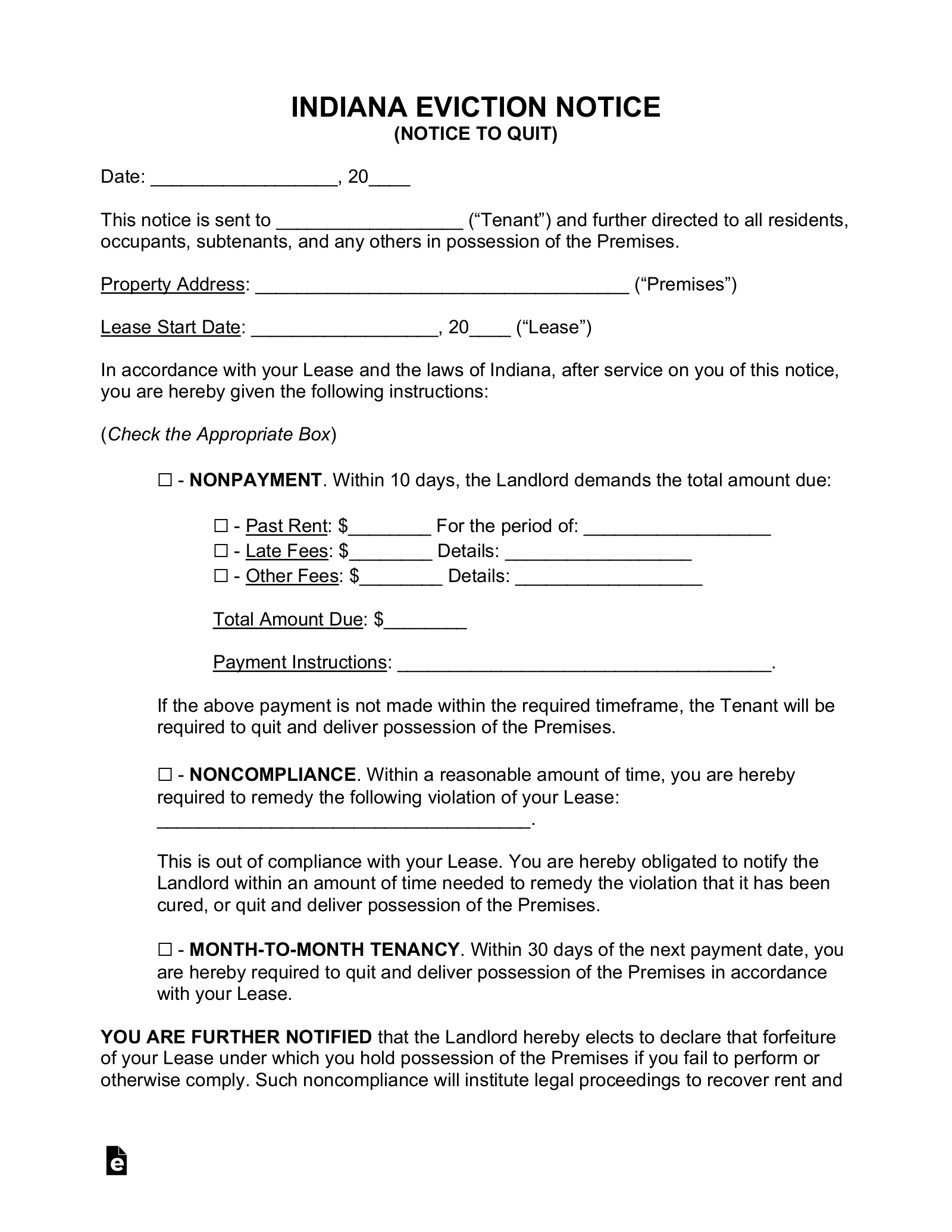 Indiana Eviction Notice Forms (3)