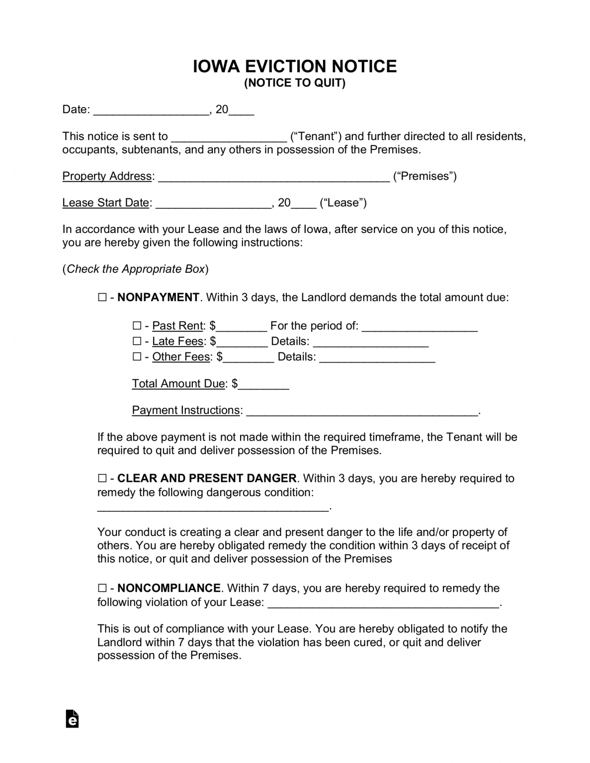 Free Iowa Eviction Notice Forms 4 Pdf Word Eforms 4772