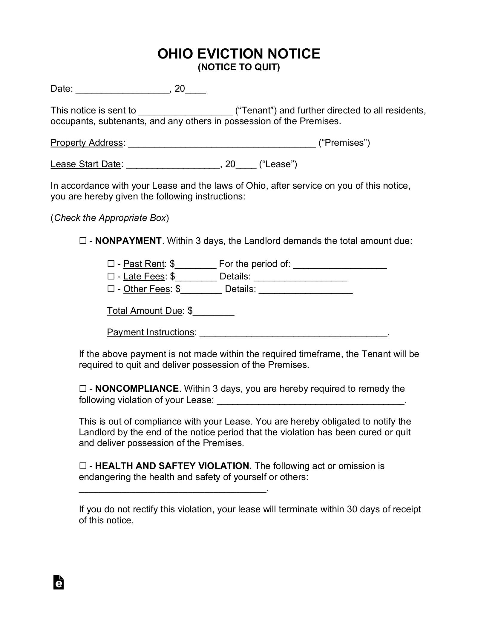 Free Ohio Eviction Notice Forms (4) - PDF | Word – eForms