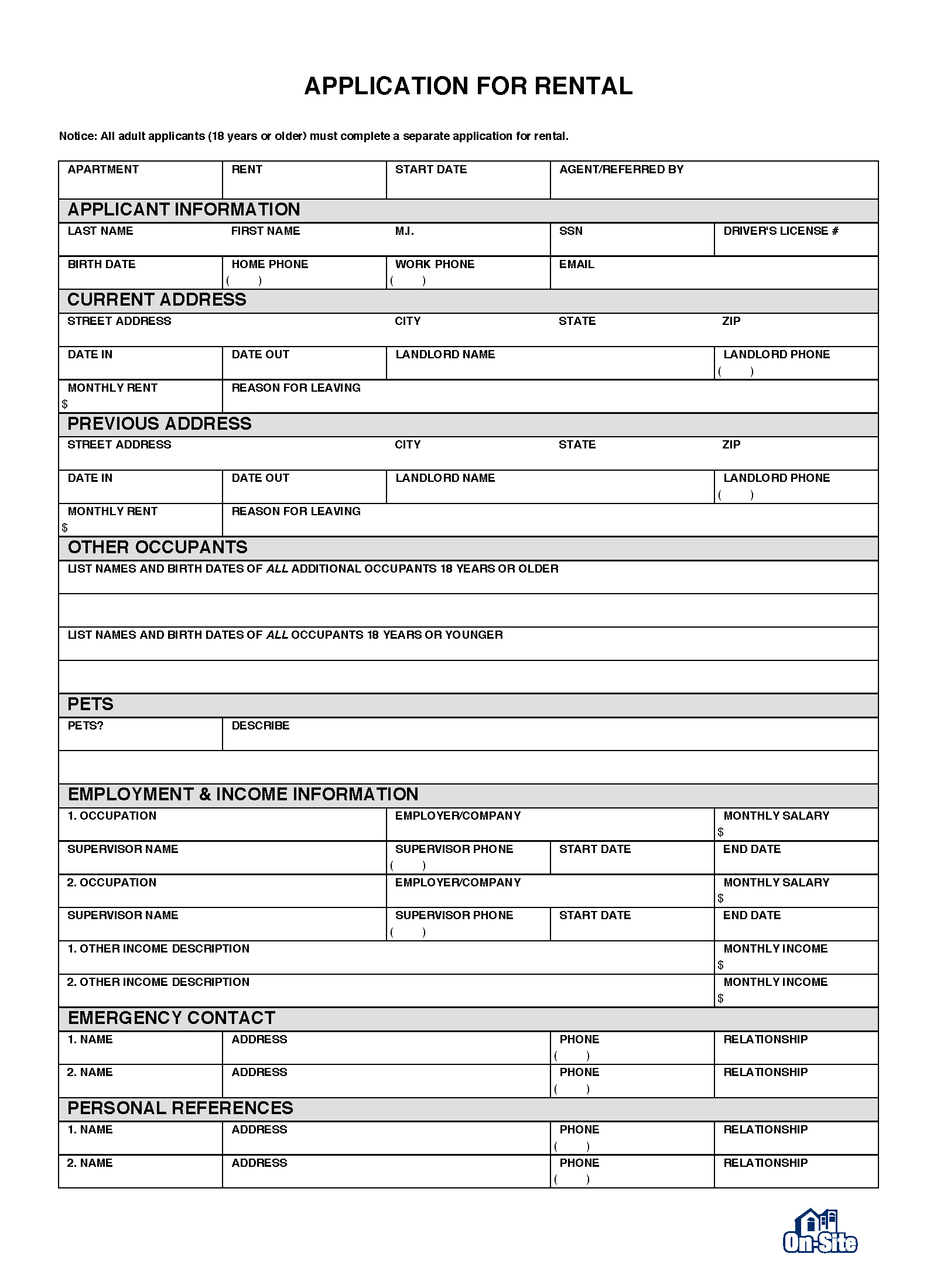 Free Rental Application Form PDF Word eForms