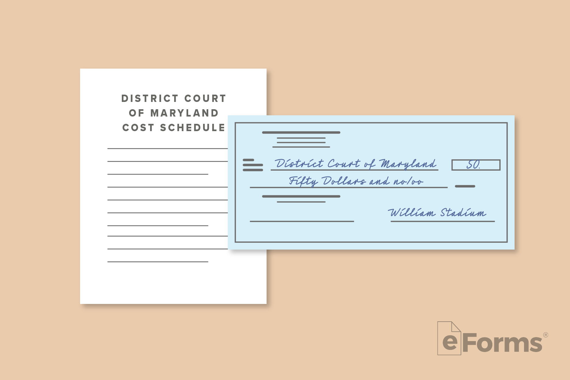 Cost Schedule document and personal check written to the court.