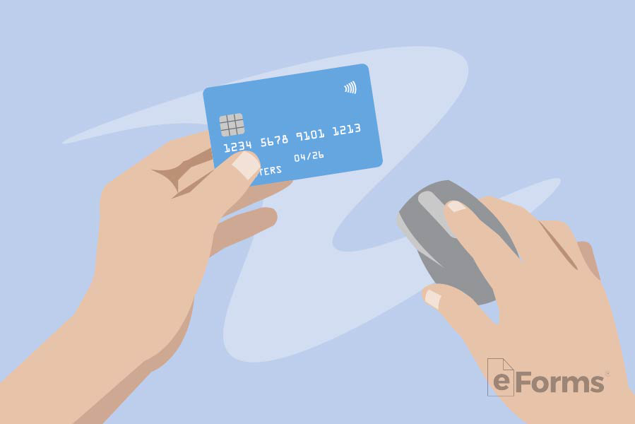 Hands with credit card and computer mouse.
