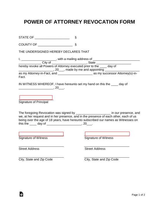 Free Power Of Attorney Revocation Form Pdf Word Eforms 2913