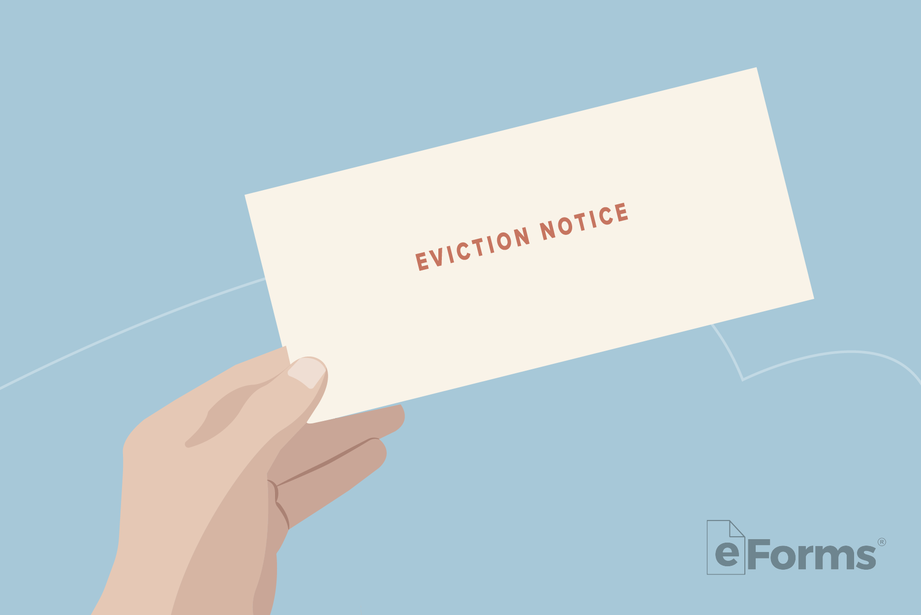 Hand holding envelope that reads, "Eviction Notice."