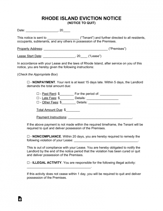 Rhode Island Eviction Notice Forms (4)