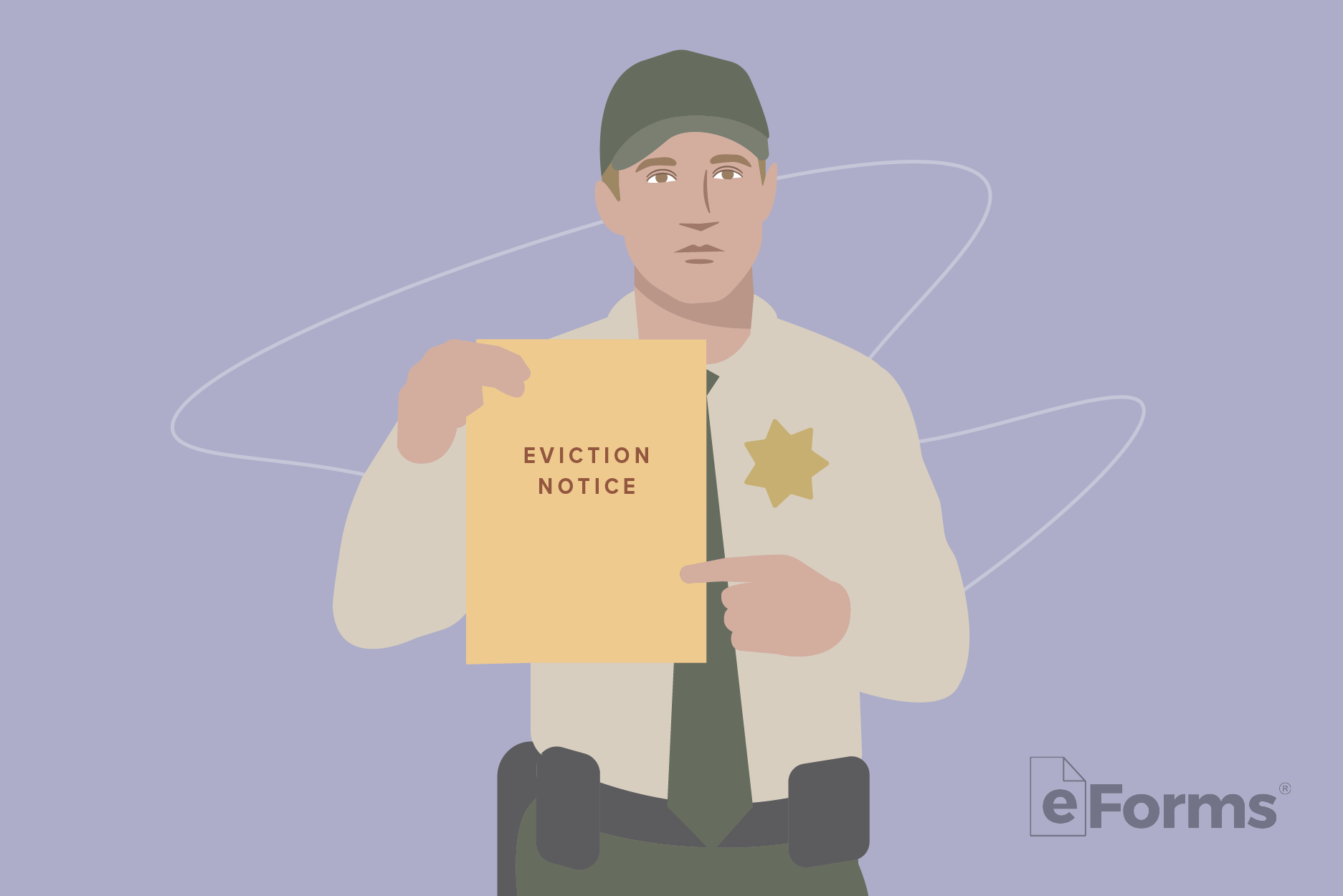 Image of a sheriff holding up an Eviction Notice.