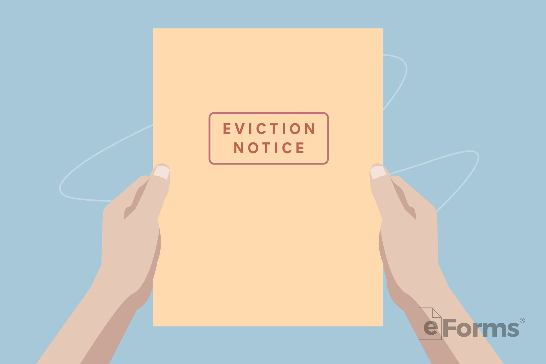 Pair of hands holding envelope with "Eviction Notice" stamp on it. 