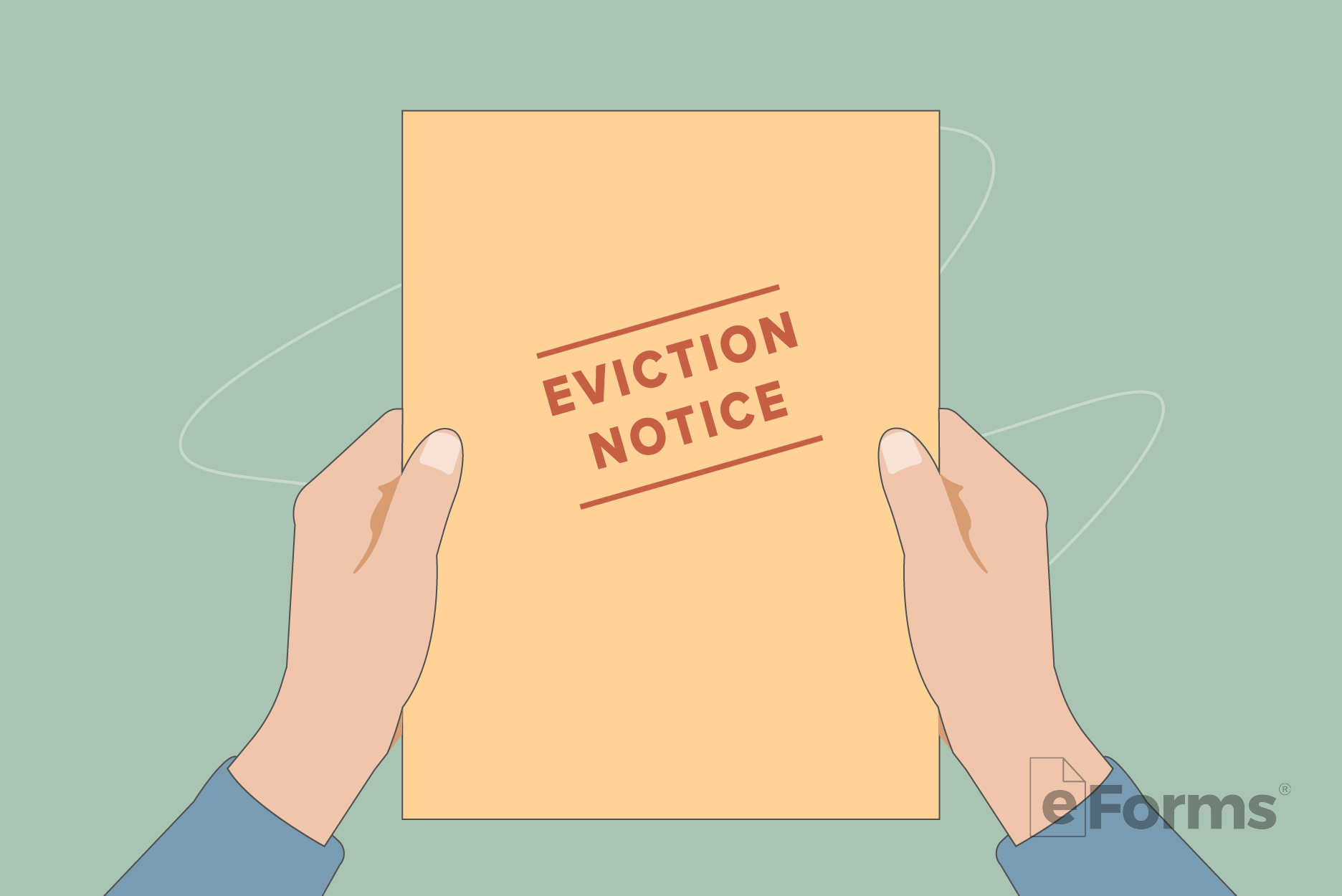 Pair of hands holding Manila envelope with the words "Eviction Notice" stamped on it.