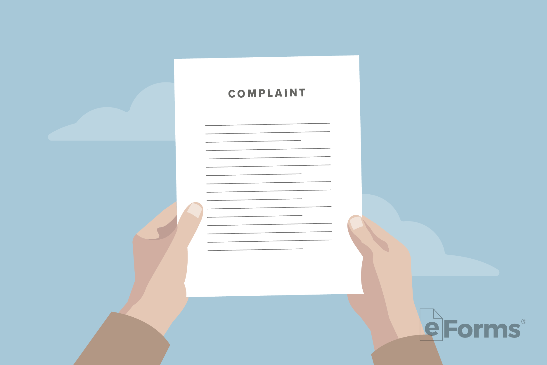 Pair of hands holding Complaint document.