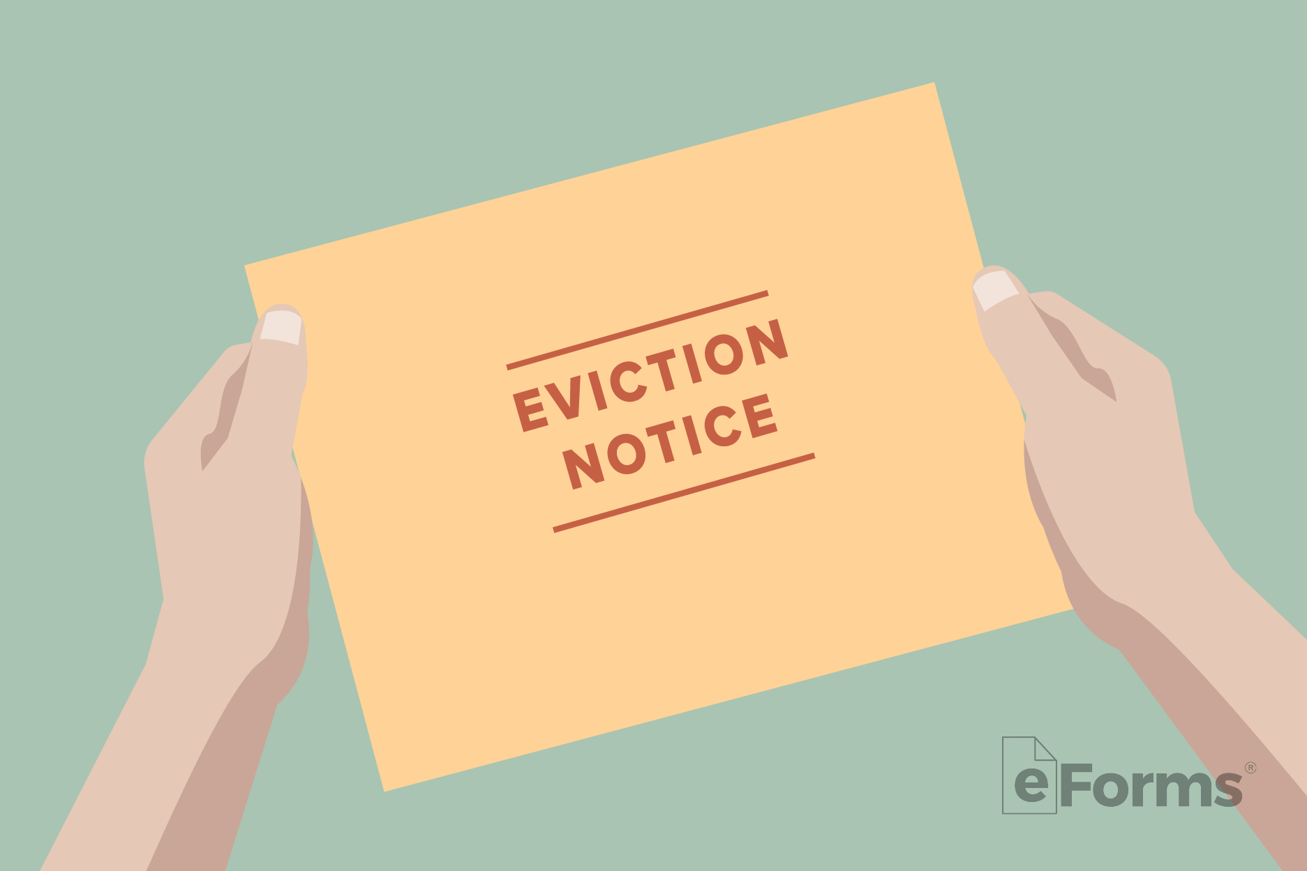 Pair of hands holding Manila envelope with the words "Eviction Notice" stamped on it. 