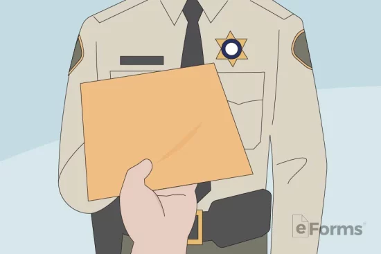 Landlord handing over documents to a sheriff.
