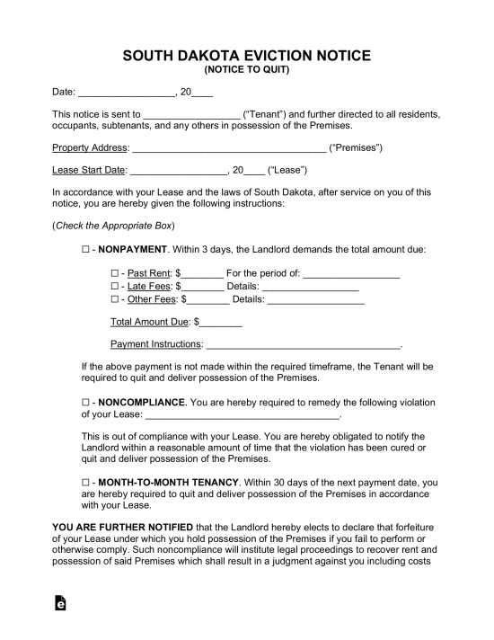 South Dakota Eviction Notice Forms (3)