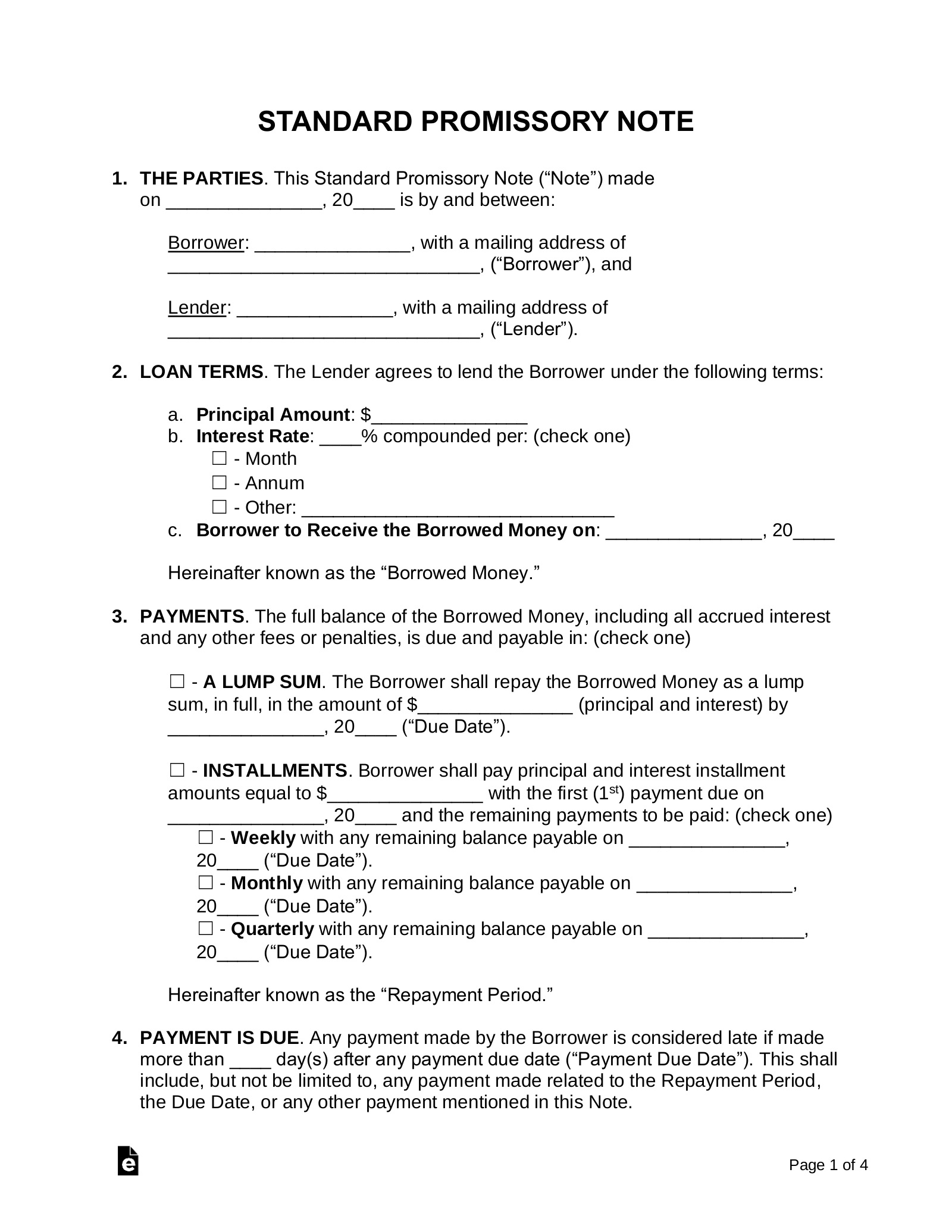 Free Promissory Note Templates 2 PDF Word EForms