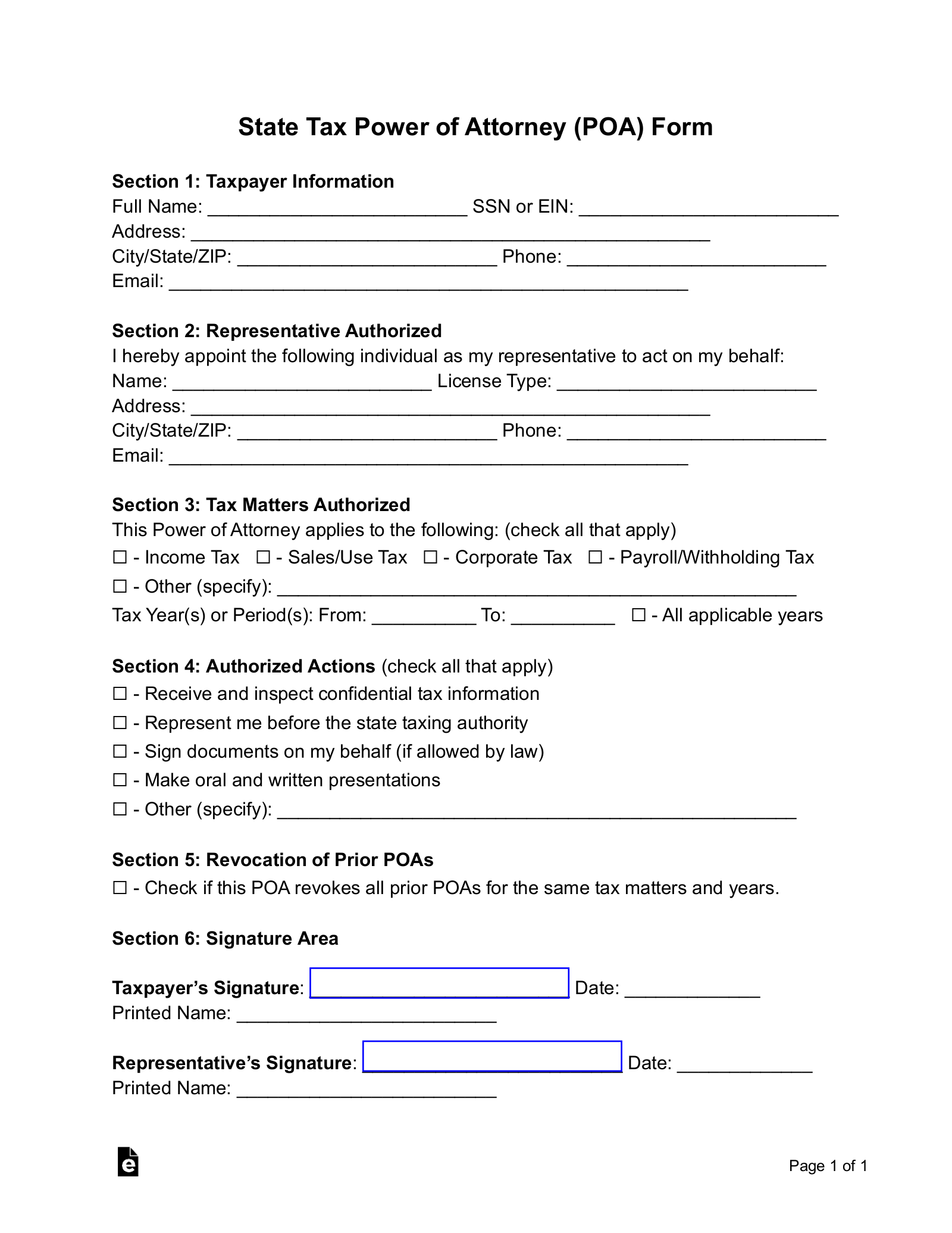 State (Tax) Power of Attorney Forms