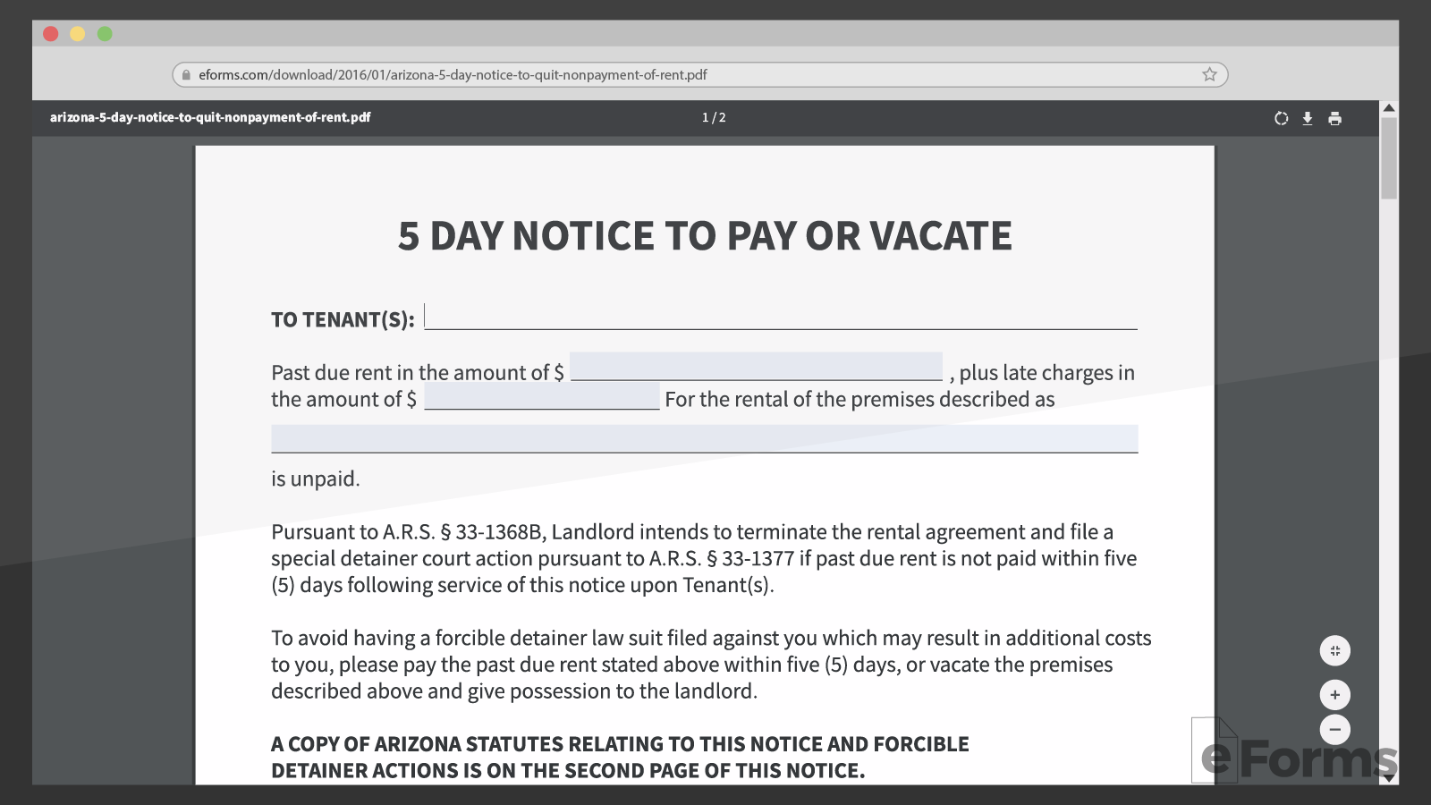 Free Arizona Eviction Notice Forms (4) PDF Word eForms