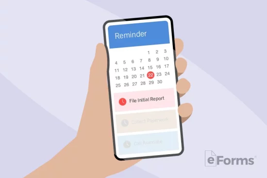 Person setting a digital calendar reminder to "File Initial Report" 